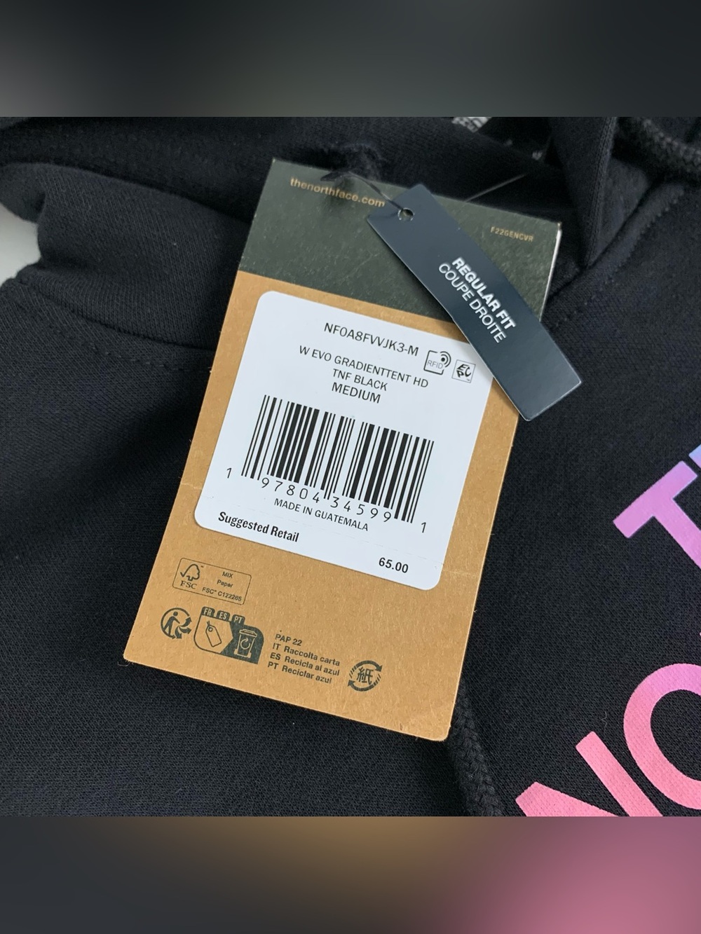 The North Face Hoodie Circular Design Black Pullover Sweatshirt Womens Medium - Picture 3 of 8